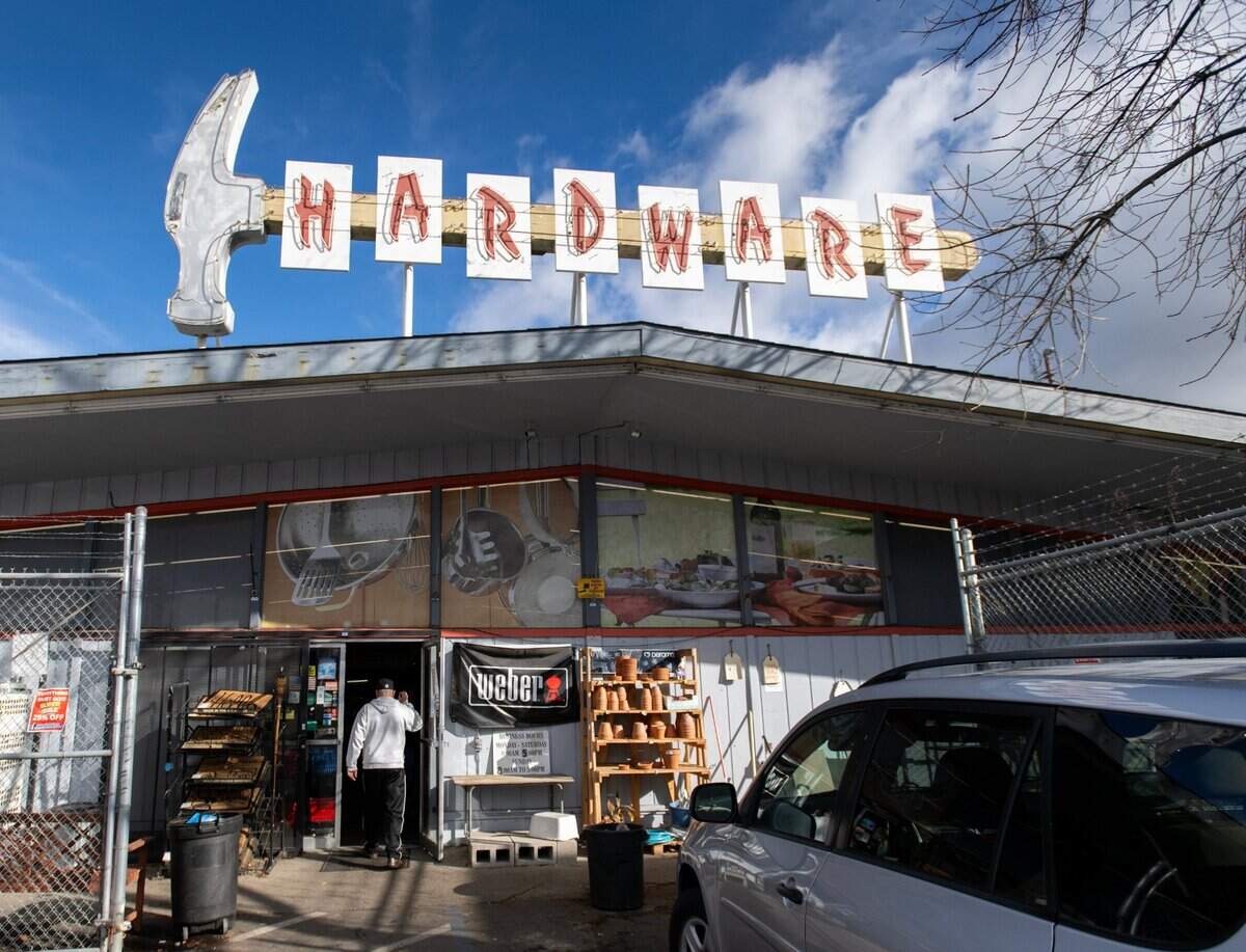 A customer walks into Hollywood Hardware on Freeport Boulevard in Sacramento in January 2024 as the business prepares to shutter.